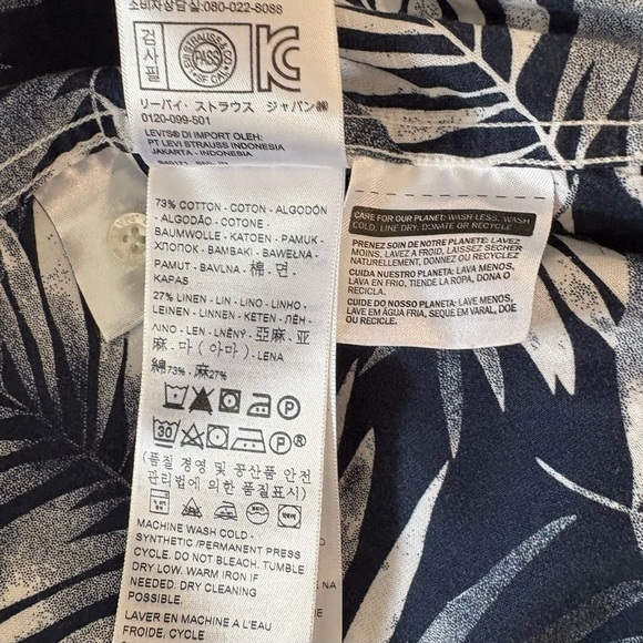 Levi's Men Hawaiian Shirt XL Tropical Palms Cotton Linen Button Up Short Sleeve - Picture 12 of 12